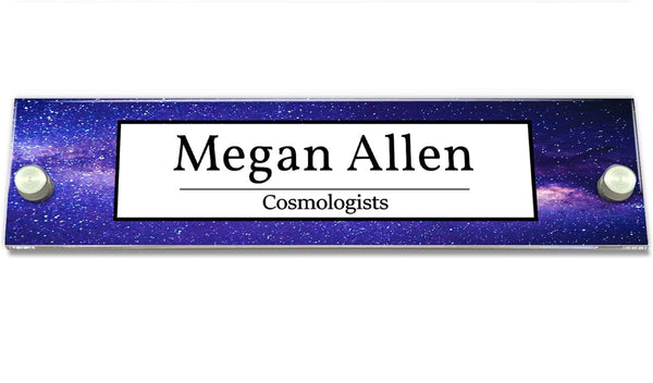 VWAQ Personalized Galaxy Nameplate for Wall - Clear Acrylic Glass - Custom Office Decor Name Plate Outer Space Sign Gift - WACS27 