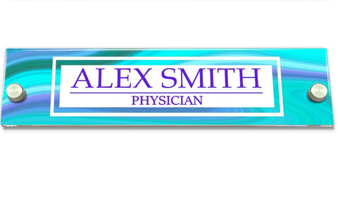 VWAQ Personalized Swirl Nameplate for Wall - Clear Acrylic Glass - Custom Office Decor Name Plate Sign Gift - WACS34