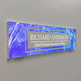 VWAQ Personalized Blue Design Nameplate for Wall - Clear Acrylic Glass - Custom Office Decor Name Plate Sign Gift - WACS37