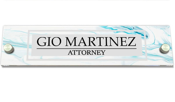VWAQ Personalized Marble Nameplate for Wall - Clear Acrylic Glass - Custom Office Decor Name Plate Sign Gift - WACS35 
