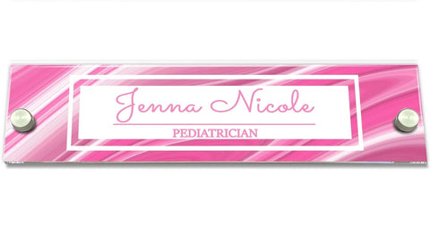 VWAQ Custom Pink Nameplate for Wall - Clear Acrylic Glass - Personalized Office Decor Name Plate Women Sign Gift - WACS32