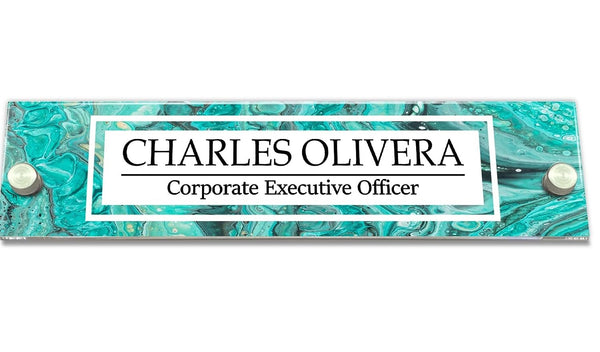 VWAQ Custom Abstract Turquoise Name Plate for Wall - Clear Acrylic Glass - Personalized Office Decor Nameplate Sign Gift - WACS45 