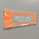 VWAQ Custom Orange Name Plate for Wall - Clear Acrylic Glass - Personalized Office Decor Nameplate Sign Gift - WACS46