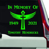 VWAQ in Memory of Car Decals Personalized Cross Vehicle Vinyl Sticker - CVD4