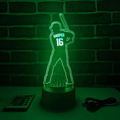 Personalized LED Lamp Name Baseball Night Light up Sign - Edge Lit Acrylic Baseball Player VWAQ ACR9