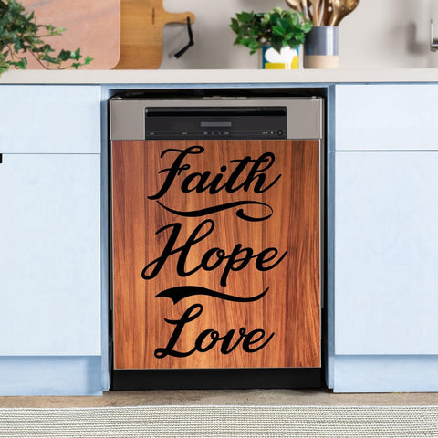 VWAQ Dishwasher Magnet Cover Wood Faith Hope and Love - Decorative Fridge Panel Magnet Christian Family Kitchen Decor - DWM1
