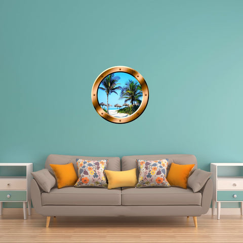 Beach Palm Trees Scene Peel and Stick Bronze Vinyl Wall Decal Porthole - VWAQ Vinyl Wall Art Quotes and Prints