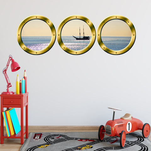 VWAQ Cruise Ship Gold Window Porthole Peel & Stick Wall Decals - GPW6 - VWAQ Vinyl Wall Art Quotes and Prints