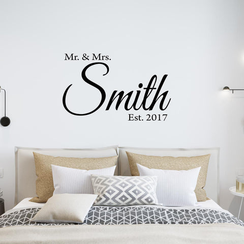 VWAQ Mr. & Mrs. Custom Wall Decal with Date Established -Insert Name- Personalized Wedding Decal - VWAQ Vinyl Wall Art Quotes and Prints