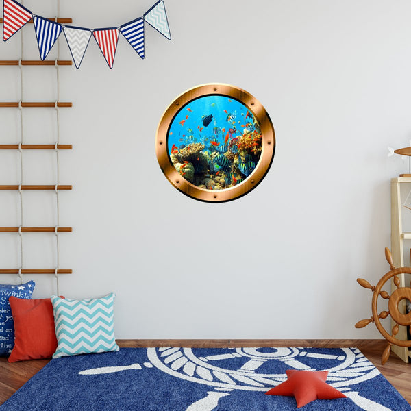 VWAQ Coral Reef Wall Sticker Porthole Underwater School Of Fish Wall Decal Home Decor - BP19 - VWAQ Vinyl Wall Art Quotes and Prints