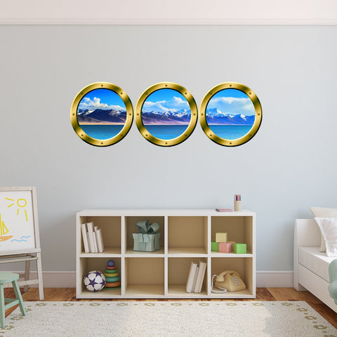 VWAQ Cruise Ship Mountain View Gold Window Porthole Wall Decals - GPW10 - VWAQ Vinyl Wall Art Quotes and Prints