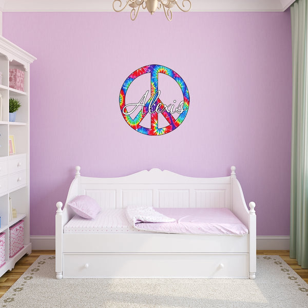 VWAQ Tie Dye Peace Sign with Custom Name Wall Decal - PC13 - VWAQ Vinyl Wall Art Quotes and Prints