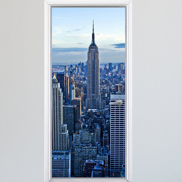 VWAQ New York City Manhattan Vinyl Door Mural - Cityscape Skyline Door Wrap Decal Decor - DM8