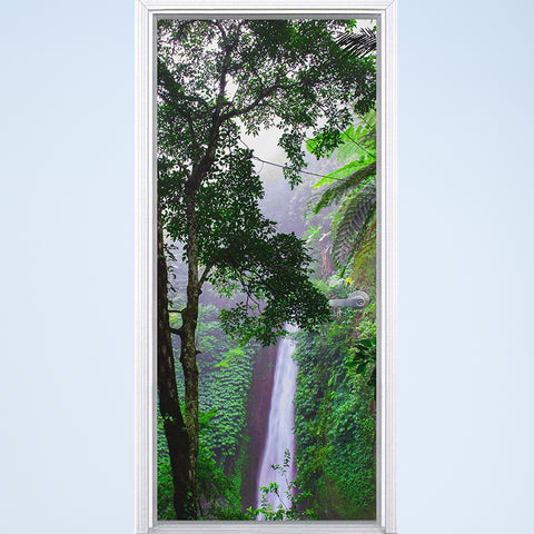 VWAQ Waterfall Vinyl Door Mural - Jungle Rainforest Door Wrap Decal Decor - DM9