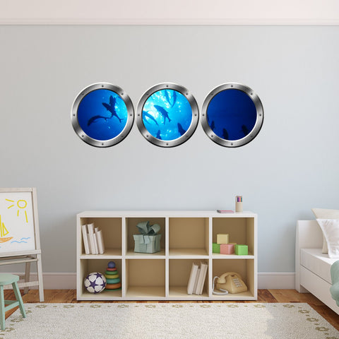 VWAQ Peel & Stick Submarine Porthole Windows Ocean Underwater Scene - SPW17