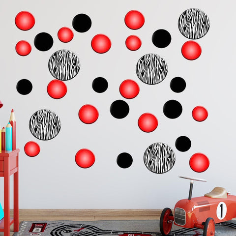 VWAQ Zebra Stripe Polka Dots and Peel and Stick Red Circles Wall Decals - VWAQ Vinyl Wall Art Quotes and Prints