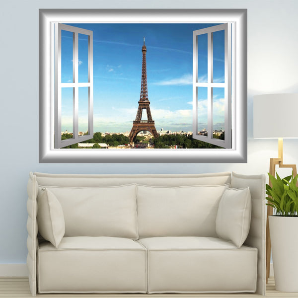VWAQ Peel and Stick Paris Eiffel Tower Window Frame Vinyl Wall Decal - GJ01