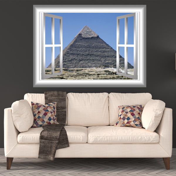 VWAQ Pyramid of Giza Egypt Window Frame View Peel and Stick Vinyl Wall Decal - GJ100