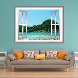 VWAQ Peel and Stick Beach Lagoon with Trees View Window Frame Vinyl Wall Decal - GJ90