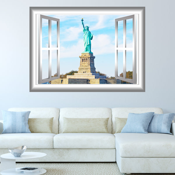 VWAQ Peel and Stick Statue of Liberty Window Frame View Vinyl Wall Decal - GJ94