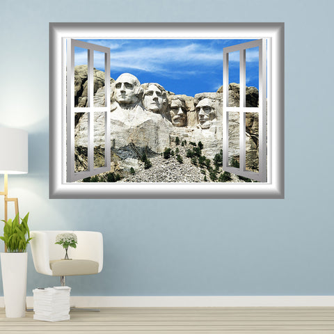 VWAQ Mount Rushmore Window Frame Peel and Stick Wall Decal - GJ97