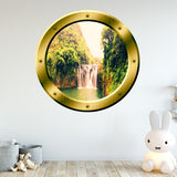VWAQ Waterfall View Bronze Porthole Peel And Stick Vinyl Wall Decal - GP13