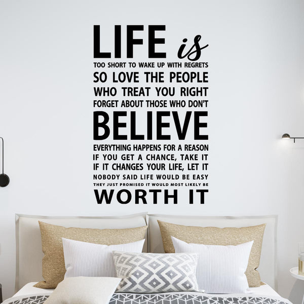 VWAQ Life Is Too Short To Wake Up With Regrets Vinyl Wall Decal 