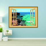 VWAQ Ocean Mountain Cliff View Window Frame Wall Decal - NW2