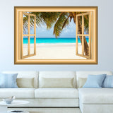 VWAQ Window Frame Wall Decal Beach Scene Ocean Peel and Stick Mural