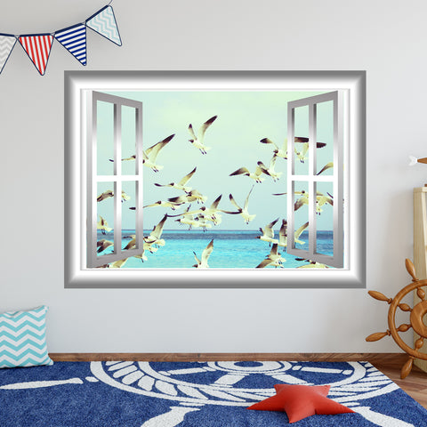 VWAQ Peel and Stick Flock of Seagulls Window Frame Vinyl Wall Decal - NW73