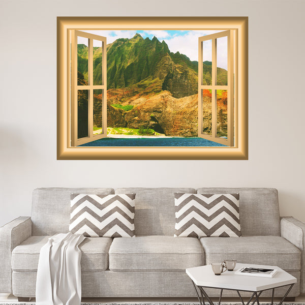 VWAQ Mountain Peel and Stick Wall Art Window Frame Wall Decal - NW85