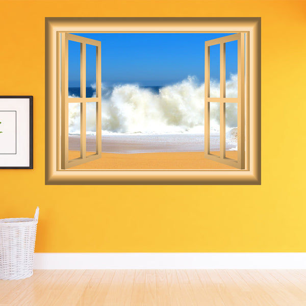 VWAQ Ocean Waves Window Frame Peel and Stick Vinyl Wall Decal - NW87