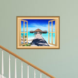 VWAQ Ocean Beach Hut Peel and Stick Window Frame Wall Decal