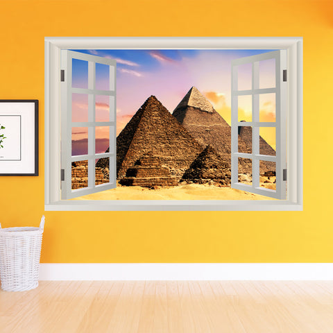 VWAQ Peel And Stick Egyptian Pyramids Wall Mural - 3D Window View Wall Decal Sticker - NWT2
