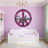 VWAQ Pink Custom Name Peace Sign Zebra Print Wall Decal - PC3 - VWAQ Vinyl Wall Art Quotes and Prints