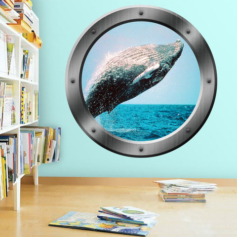 VWAQ Whale View Ocean Porthole Peel N Stick Vinyl Wall Decal - PO2