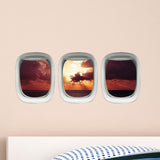 VWAQ Pack of 3 Airplane Window Sunset Scene Vinyl Wall Decals - PPW1 - VWAQ Vinyl Wall Art Quotes and Prints