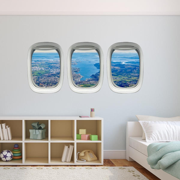 VWAQ Pack of 3 Airplane Window Landscape View Peel and Stick Vinyl Wall Decals - PPW6 - VWAQ Vinyl Wall Art Quotes and Prints