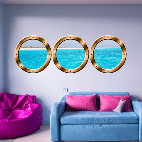VWAQ Cruise Ship Porthole Wall Stickers - Peel And Stick Window Decals, 3D Ocean Wall Art - SPW24 - VWAQ Vinyl Wall Art Quotes and Prints