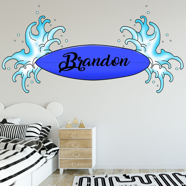VWAQ Surfer Decal with Name Custom Surfboard Wall Stickers Personalized for Kids - SU01-P - VWAQ Vinyl Wall Art Quotes and Prints