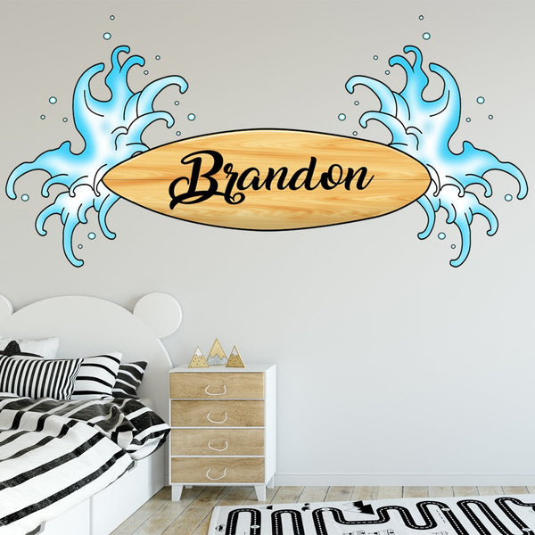 Surfer Decal with Name Custom Surfboard Personalized Wall Decals VWAQ - SU01-P