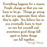 Everything Happens for a Reason Marilyn Monroe Quotes Wall Decal VWAQ