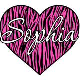 VWAQ Pink Personalized Zebra Stripe Heart Name Vinyl Wall Decal - GH4 - VWAQ Vinyl Wall Art Quotes and Prints