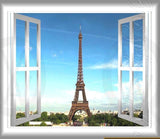 VWAQ Peel and Stick Paris Eiffel Tower Window Frame Vinyl Wall Decal - GJ01 no background
