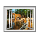 VWAQ Tiger Window Frame Scene Peel and Stick Jungle Vinyl Wall Decal - GJ11A no background