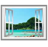 VWAQ Peel and Stick Beach Lagoon with Trees View Window Frame Vinyl Wall Decal - GJ90 no background