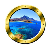 VWAQ Ocean Side Cliff View Gold Porthole Peel and Stick Vinyl Wall Decal - VWAQ Vinyl Wall Art Quotes and Prints no background