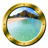 VWAQ Island Scenery Gold Porthole Peel and Stick Vinyl Wall Decal - VWAQ Vinyl Wall Art Quotes and Prints no background