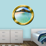 VWAQ Island Scenery Gold Porthole Peel and Stick Vinyl Wall Decal - VWAQ Vinyl Wall Art Quotes and Prints