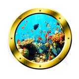 VWAQ Underwater Shool of Fish Gold Window Porthole Peel and Stick Vinyl Wall Decal - GP19 no background